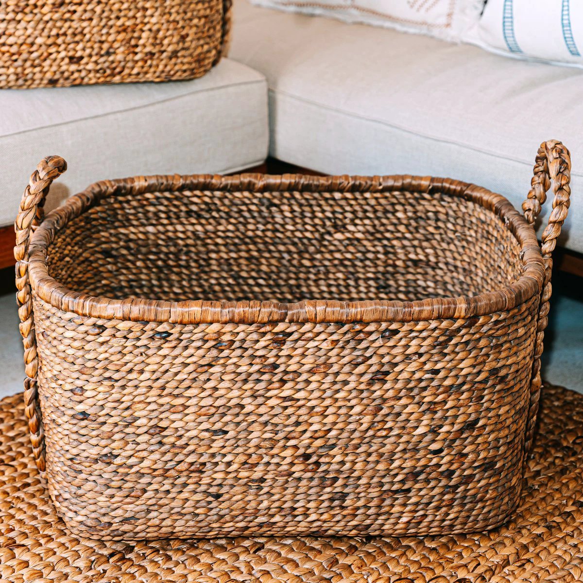 Extra Large Laundry Basket – Square Boho Hamper – Woven Decorative Basket – Storage Basket Made of Natural Water Hyacinth (2 sizes) MENTARI by Soeji