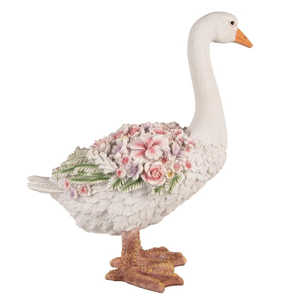 Goose statue 45 cm White Pink Polyresin statue decoration by Clayre & Eef.