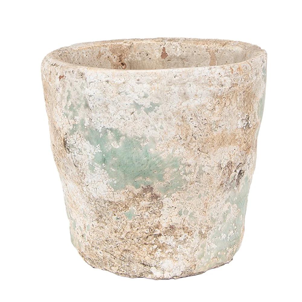 Flowerpot Ø 11x11 cm Beige Green Terracotta by Clayre & Eef.