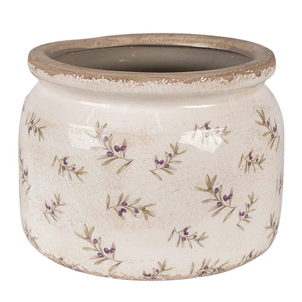 Blumentopf Ø 20x15 cm Beige Blau Keramik Oliven Blumentopf für Innenbereich von Clayre & Eef.