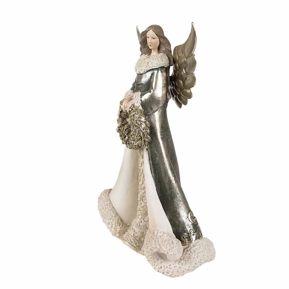 Angel statue 24 cm Gray Green Polyresin Christmas decoration by Clayre & Eef.