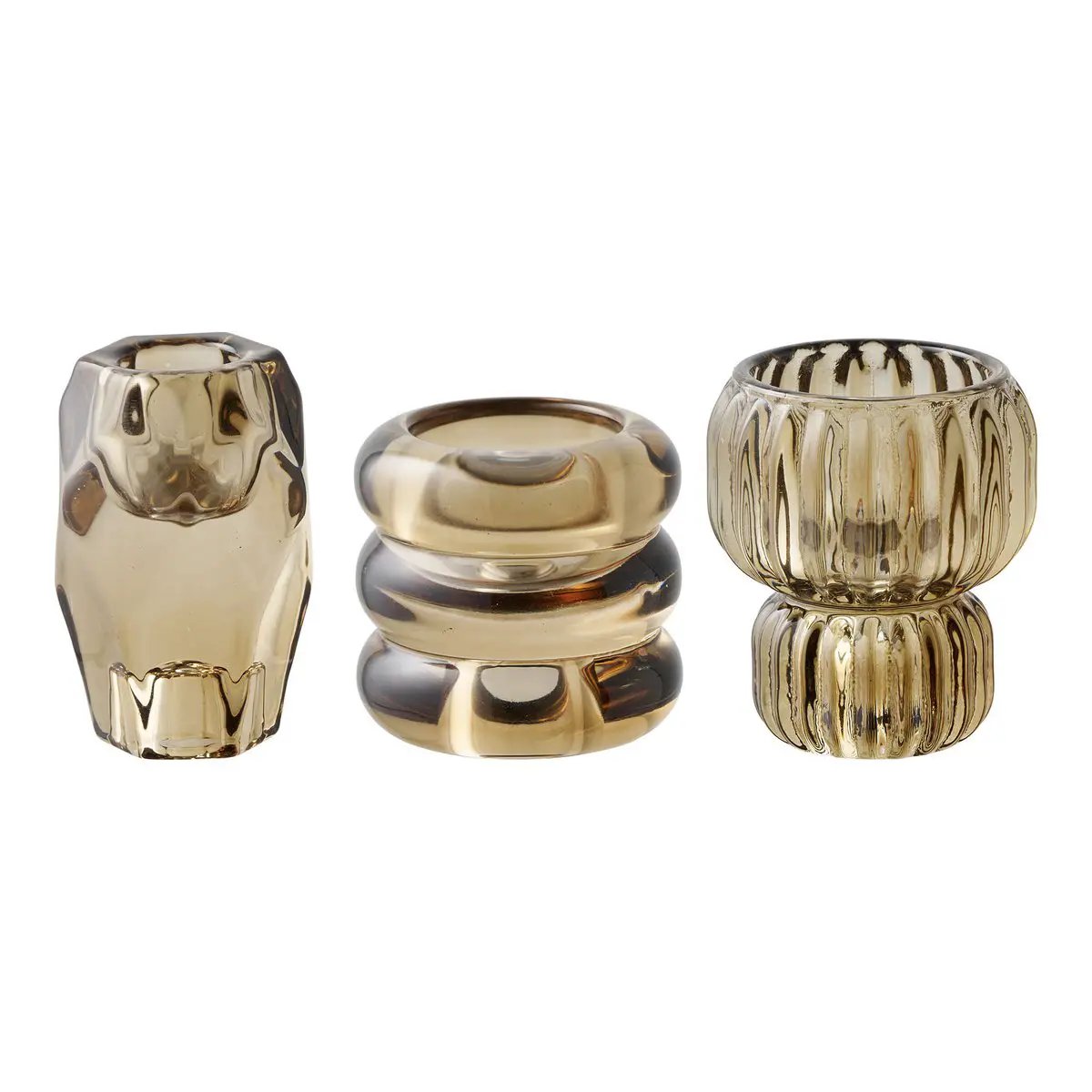 Candle holder, glass, smoked brun, set of 3 by EMIRELLE