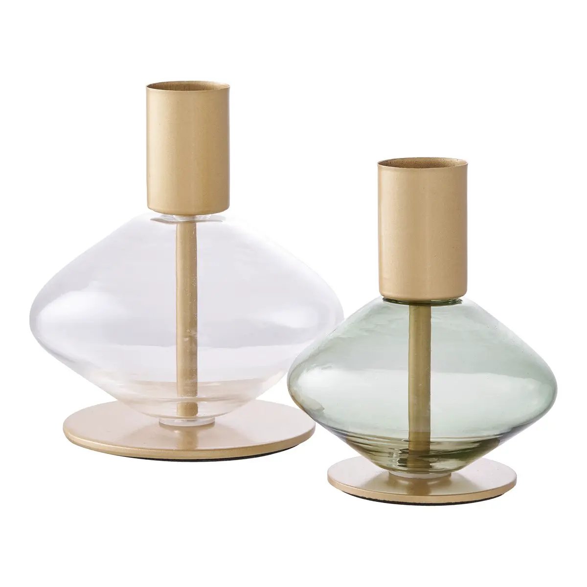 Candle Holder - Gold/Green, Clear, Glass and Metal - Set of 2 by EMIRELLE
