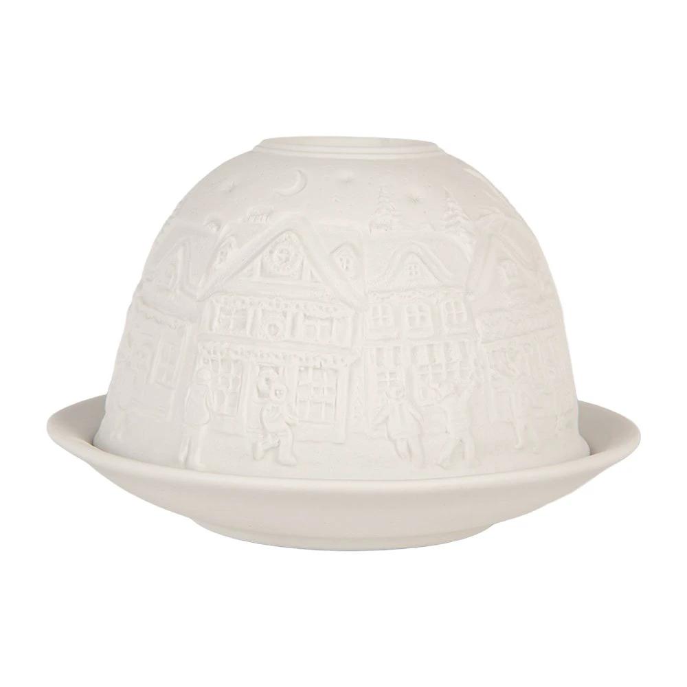 Tea -light holder Ø 12x8 cm White Porcelain Houses by Clayre & Eef.