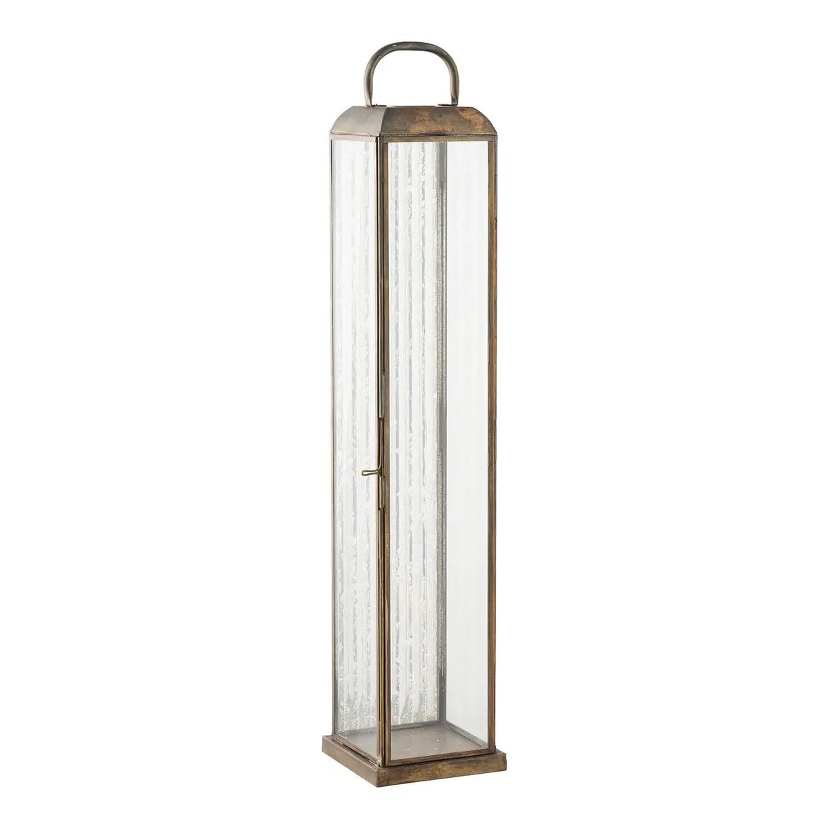 Herslev Lantern, glass/metal, antique brass look, 12x12x60 cm by EMIRELLE