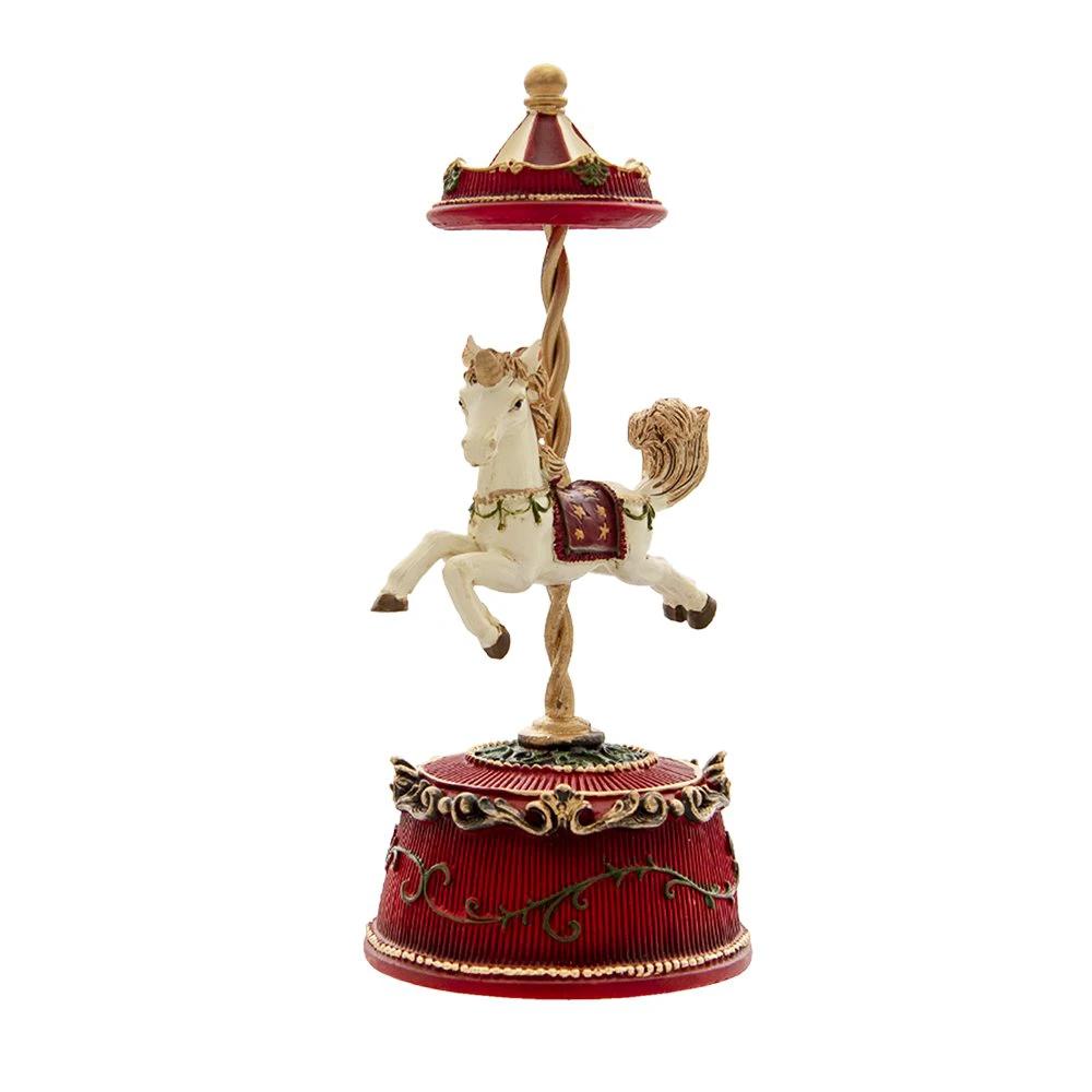 Music box horse Ø 9x21 cm Red Polyresin Christmas decoration image by Clayre & Eef.