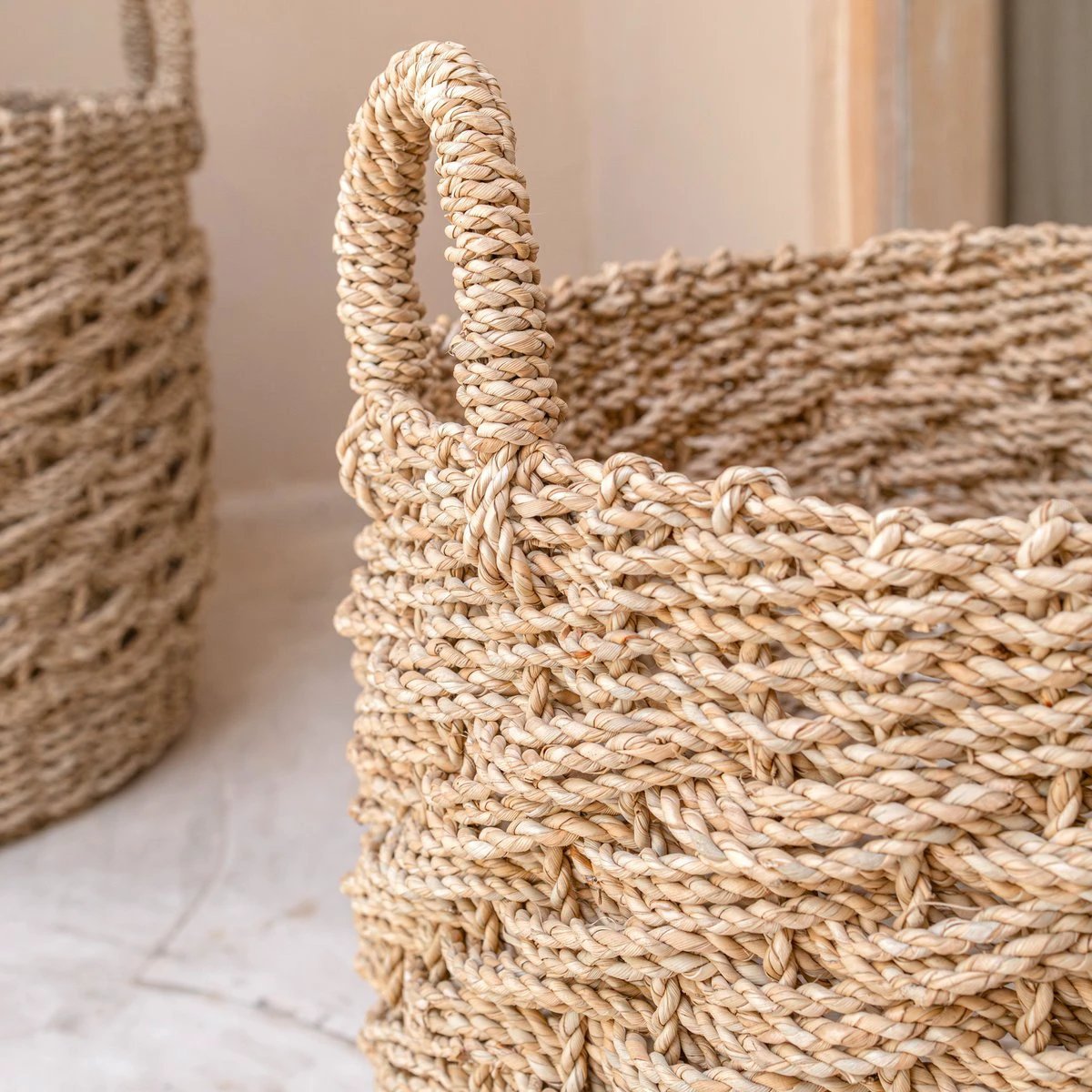 Large Laundry Basket Round Storage Basket Decorative Basket Woven from Natural Fibres MASILA (2 sizes) by Soeji