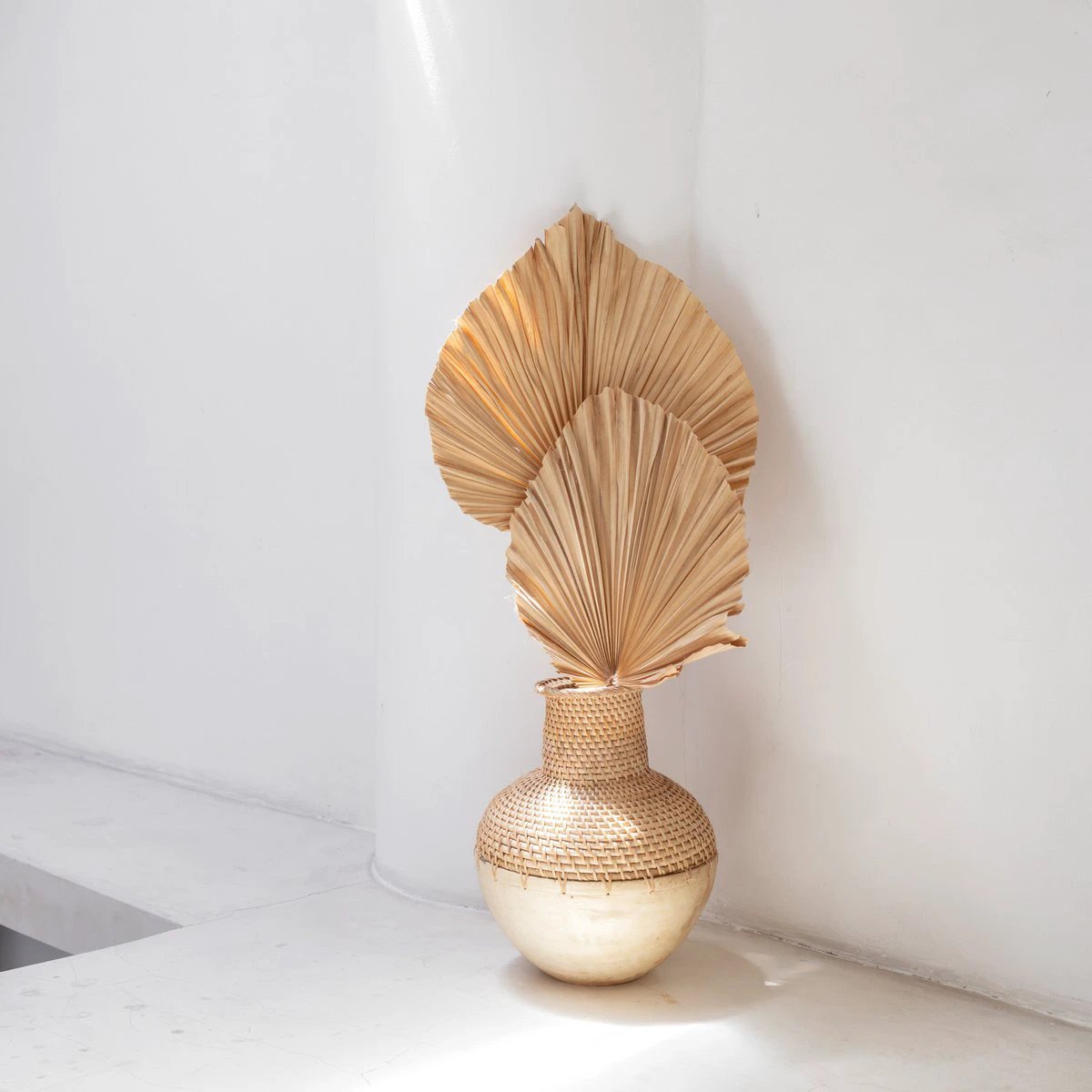Woven Boho Vase KAMARI made from Rattan and Wood by Soeji