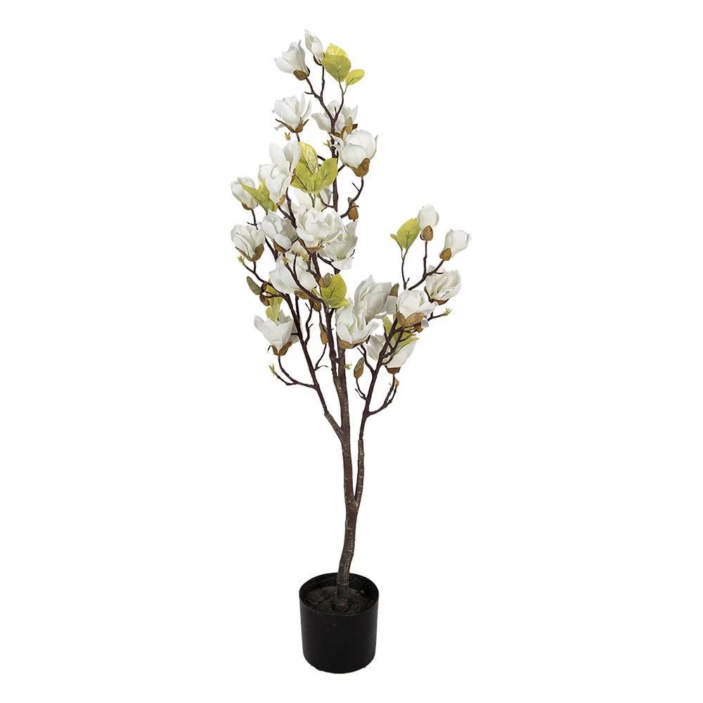 Artificial plant Magnolia 20x15x120 cm White Plastic by Clayre & Eef.