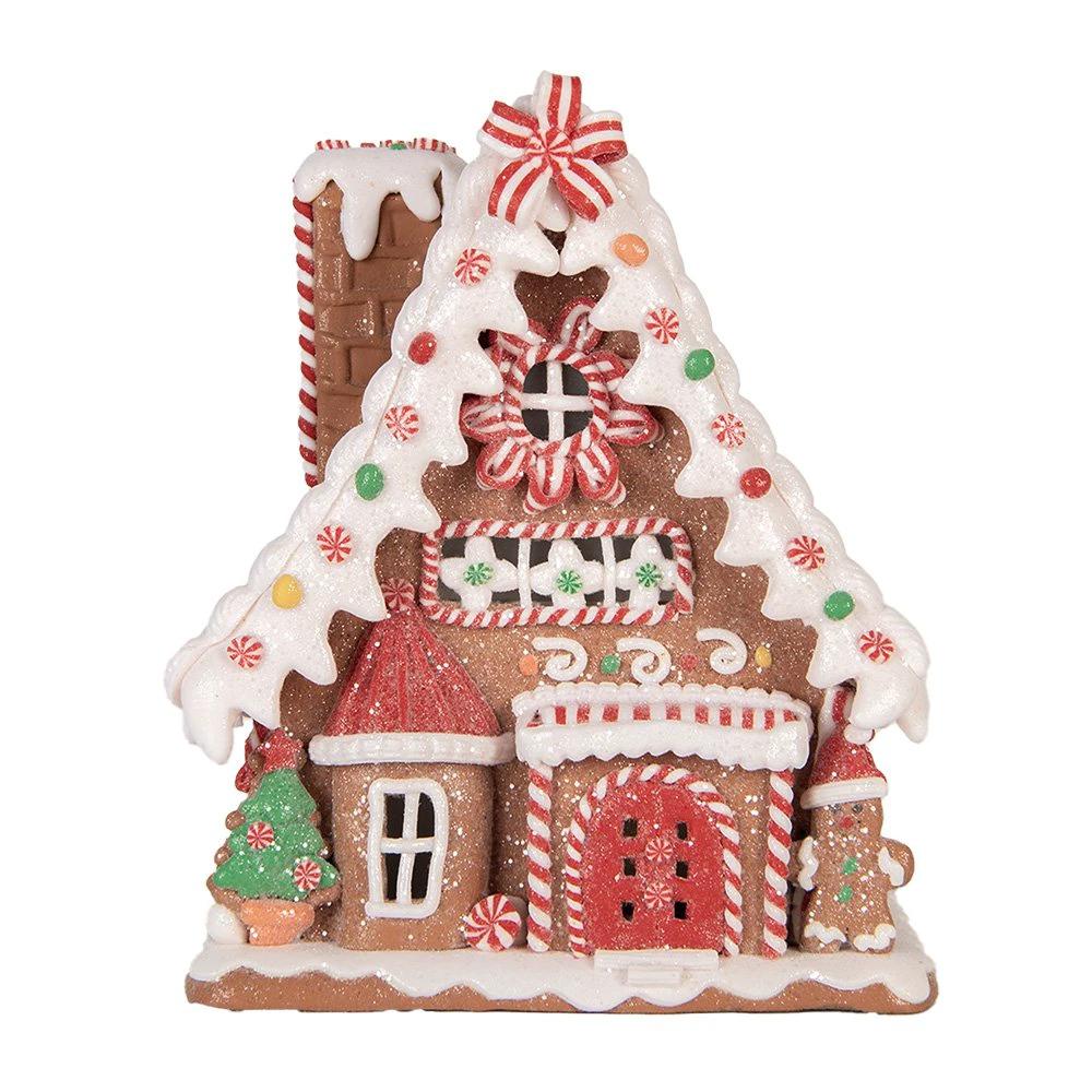 Lebkuchenhaus mit LED 13x13x18 cm braun-weiß aus Kunststoff von Clayre & Eef.
