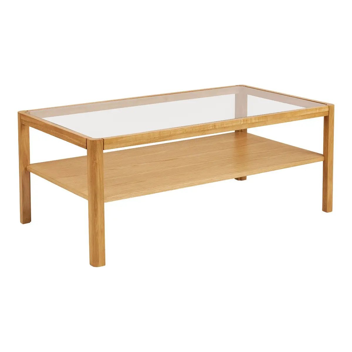 Lourmarin Coffee table, oak/oak veneer/tempered glass, natural, 110x60x45 cm by EMIRELLE