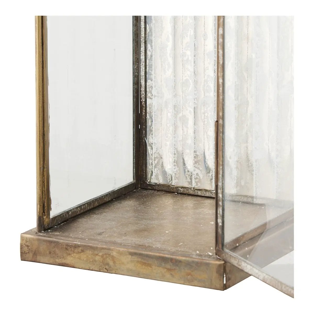 Herslev Lantern, glass/metal, antique brass look, 12x12x60 cm by EMIRELLE