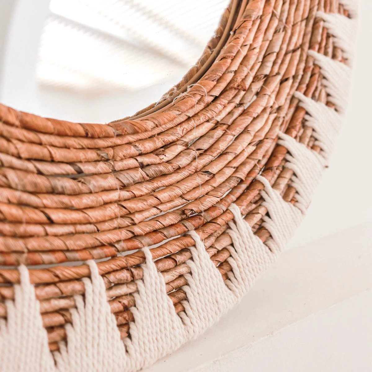 Round Boho Mirror 60 cm | Handmade Woven Wall Mirror AWAN | Wall Decoration with Pattern made of Cotton Cords by Soeji