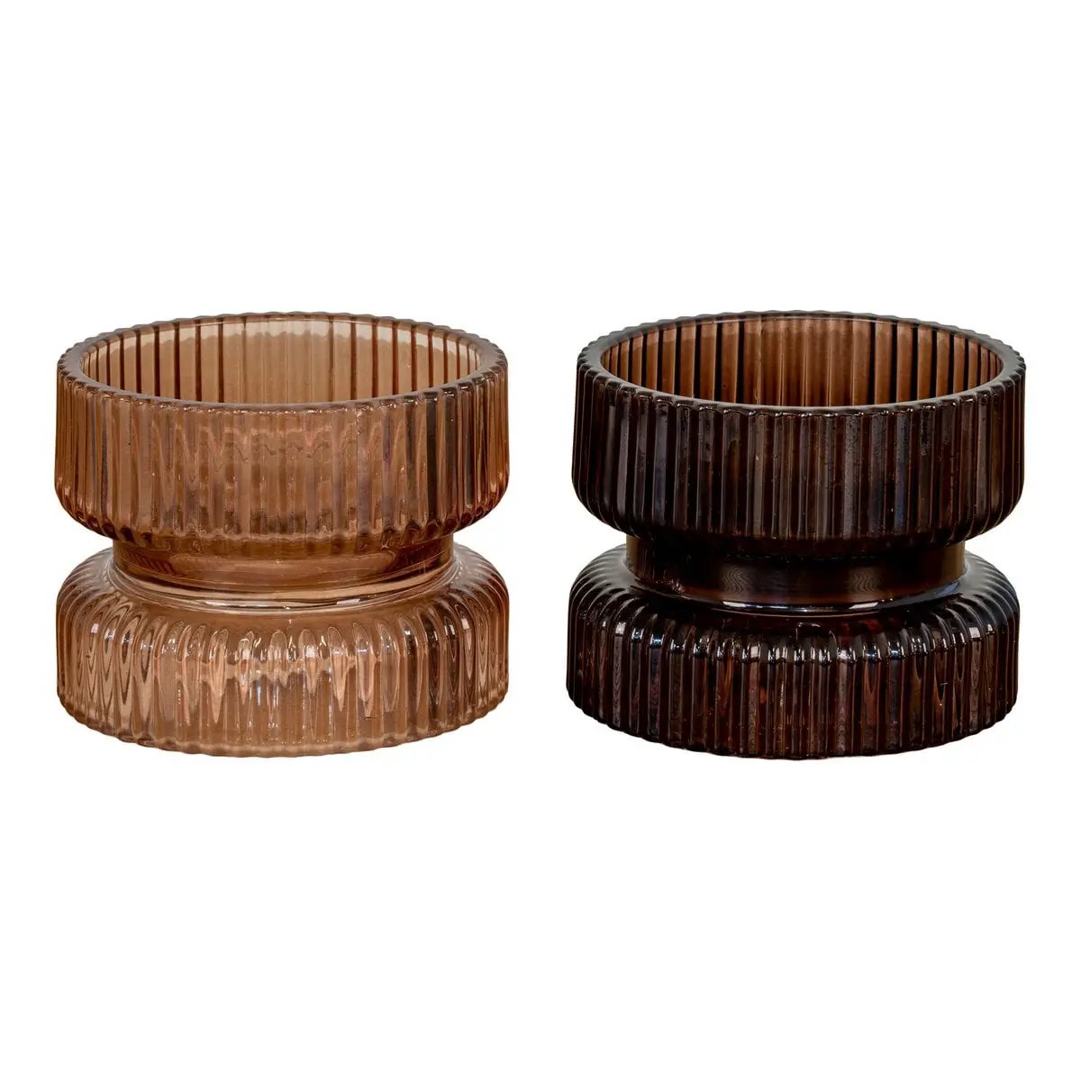 Candle Holder - Amber/Brown Glass, Ø9x7 cm - Set of 2 by EMIRELLE