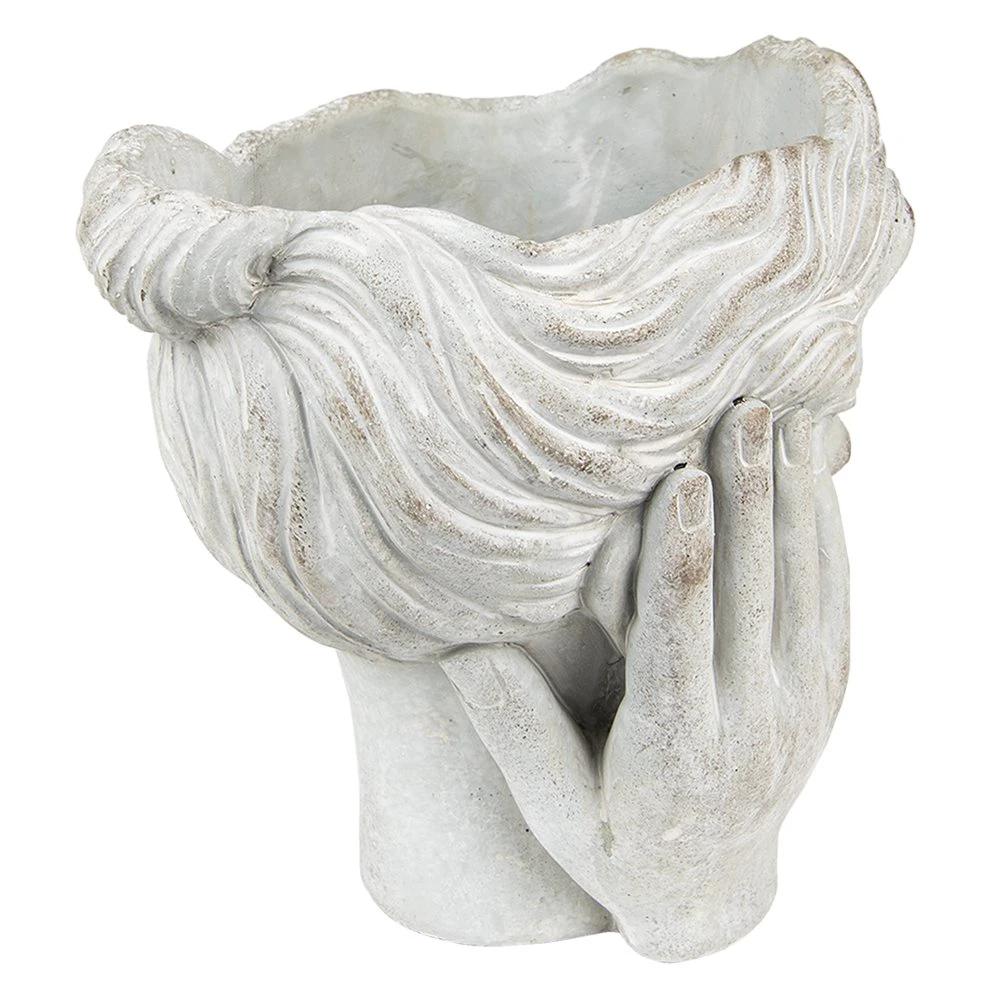 Bloempot Hoofd Ø 15x25 cm Grijs Steen Plantenpot by Clayre & Eef.