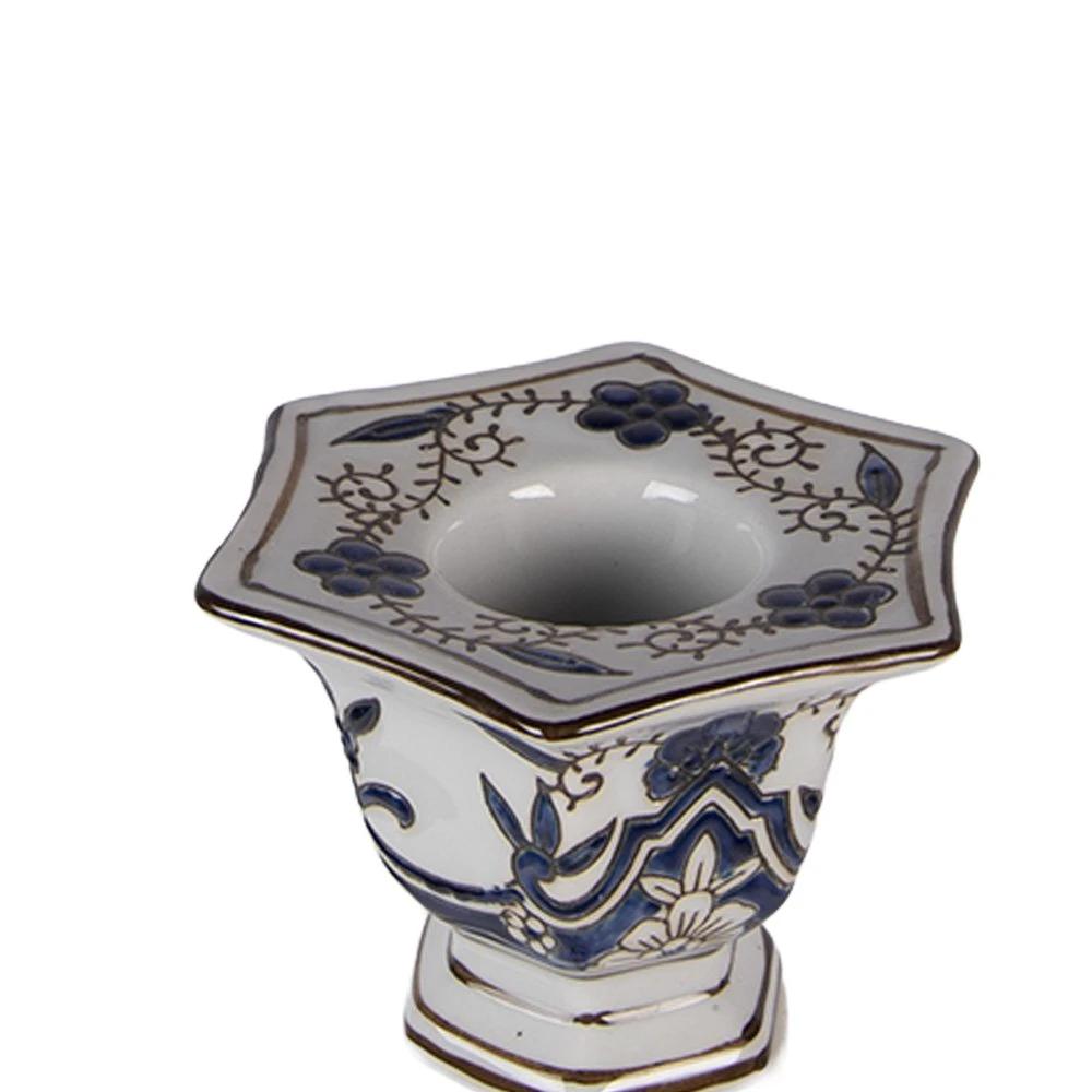 Candlestick Ø 18x36 cm White Blue Porcelain by Clayre & Eef.