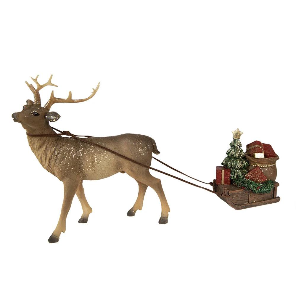Decoration reindeer with sleigh 30x9x20 cm by Clayre & Eef.