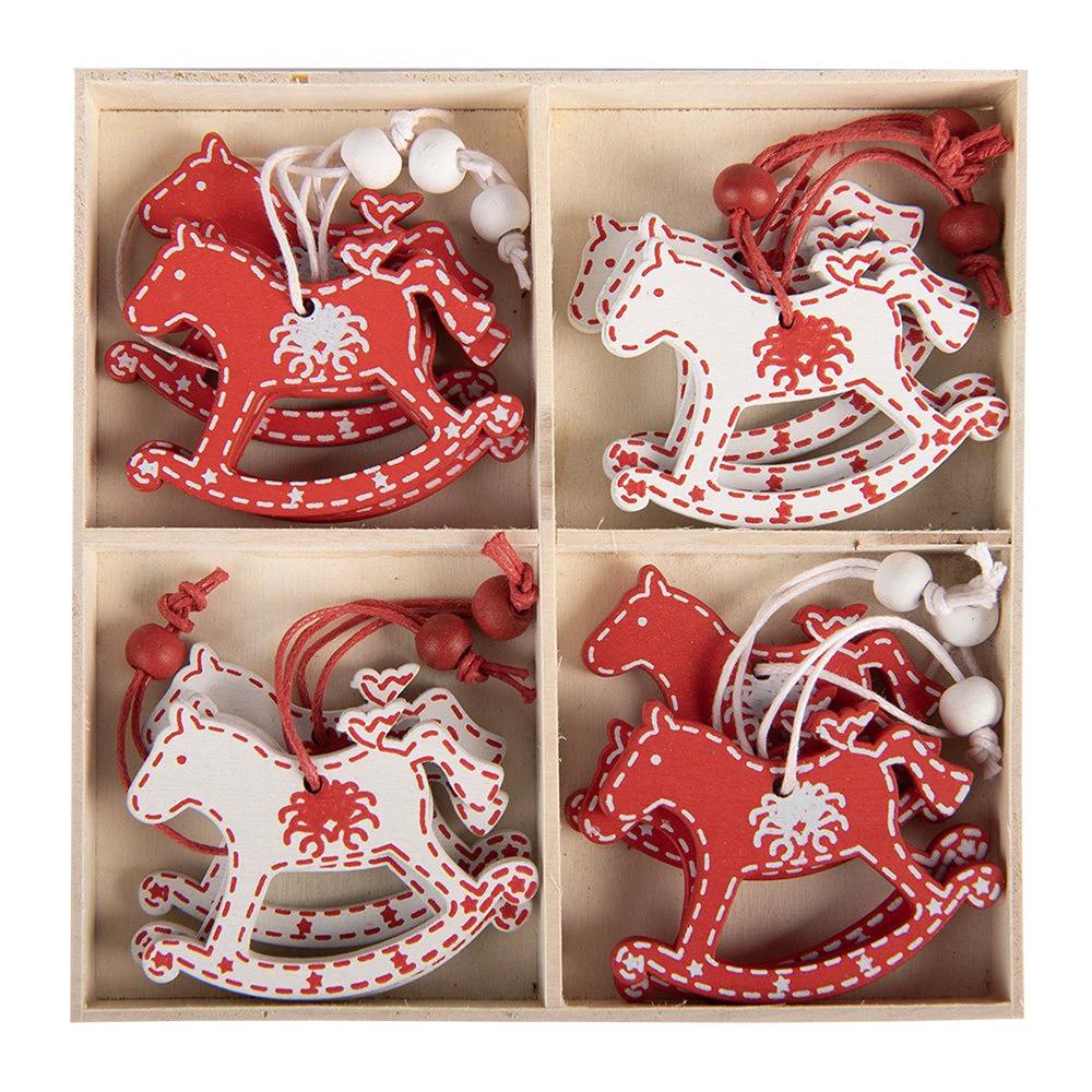 Kersthanger Set van 12 Hobbelpaard 13x13 cm Rood Hout by Clayre & Eef.
