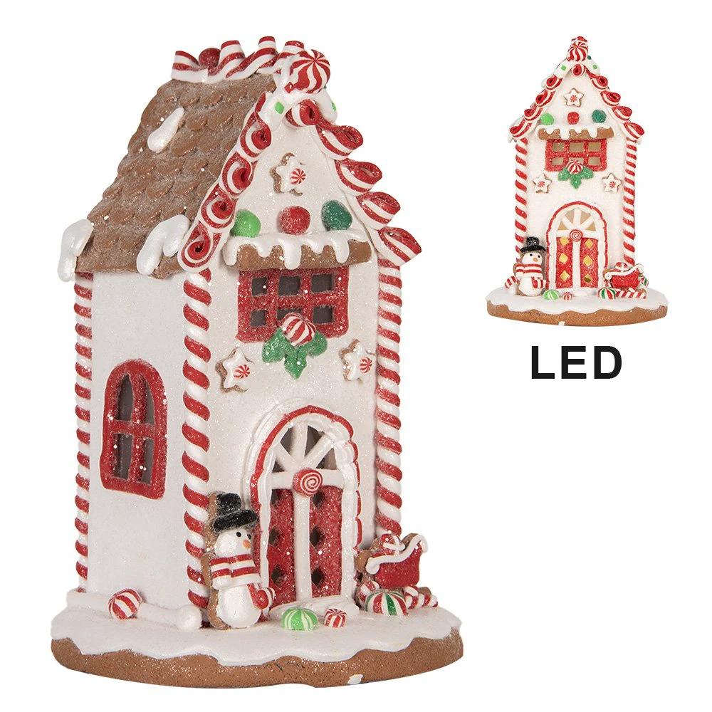 Lebkuchenhaus mit LED 14x14x22 cm weiß rot Kunststoff von Clayre & Eef.