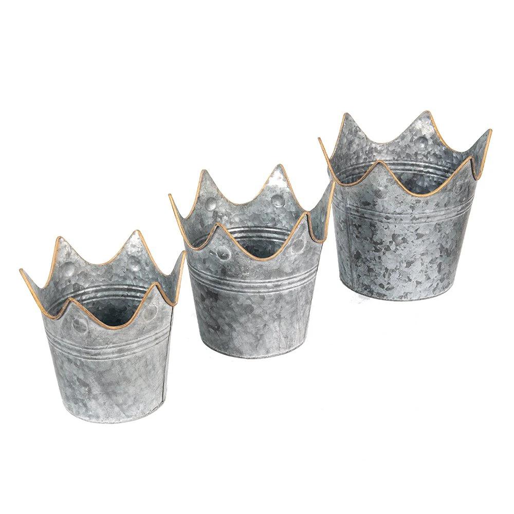 Pflanzenhalter Ø 24 Ø 21 Ø 19 cm graue Metallkrone Blumentopf von Clayre & Eef.