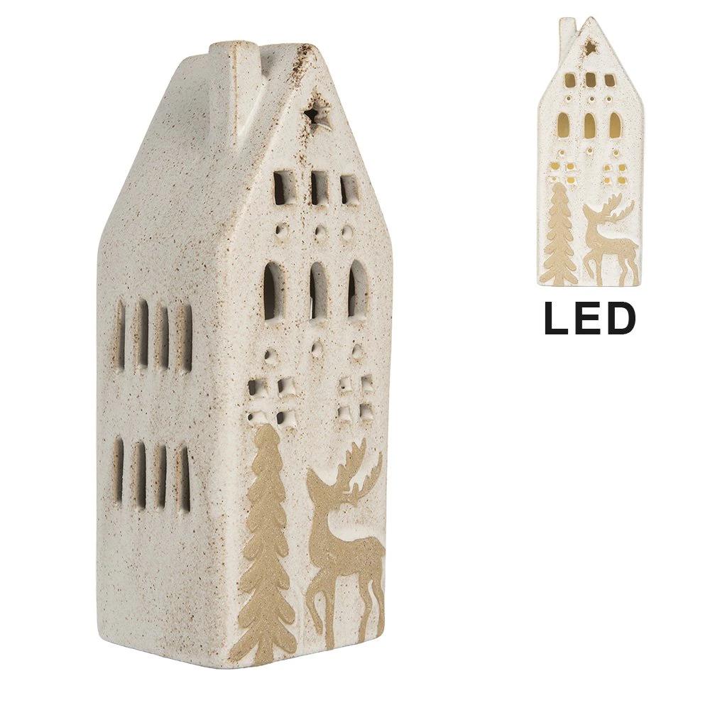 Decoration house with LED 7x6x19 cm Beige ceramics by Clayre & Eef.