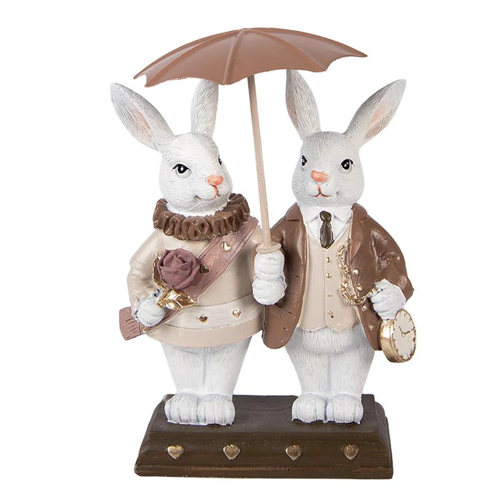 Decoration Statue Rabbit 13x6x16 cm White Plastic by Clayre & Eef.