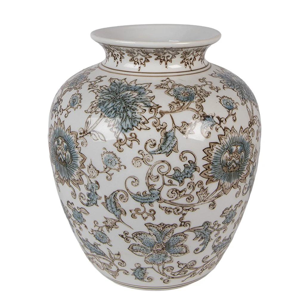 Vase Ø 22x25 cm Weiß-Blau Keramik von Clayre & Eef.