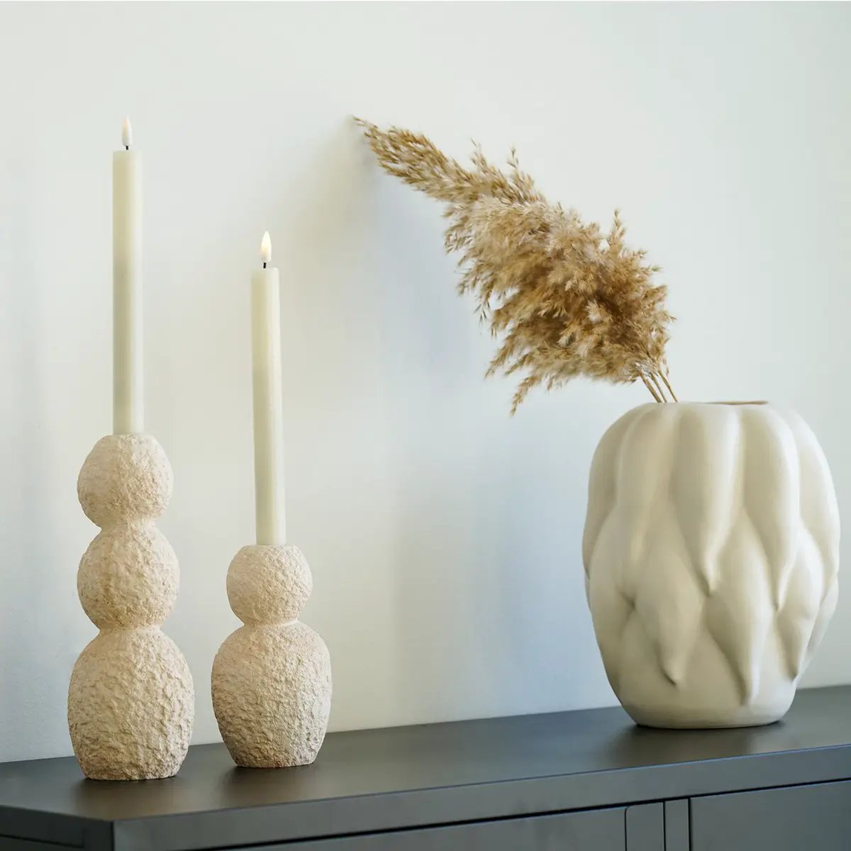 Candle Holder - Candle Holder, cement, natural, set of 2 by EMIRELLE