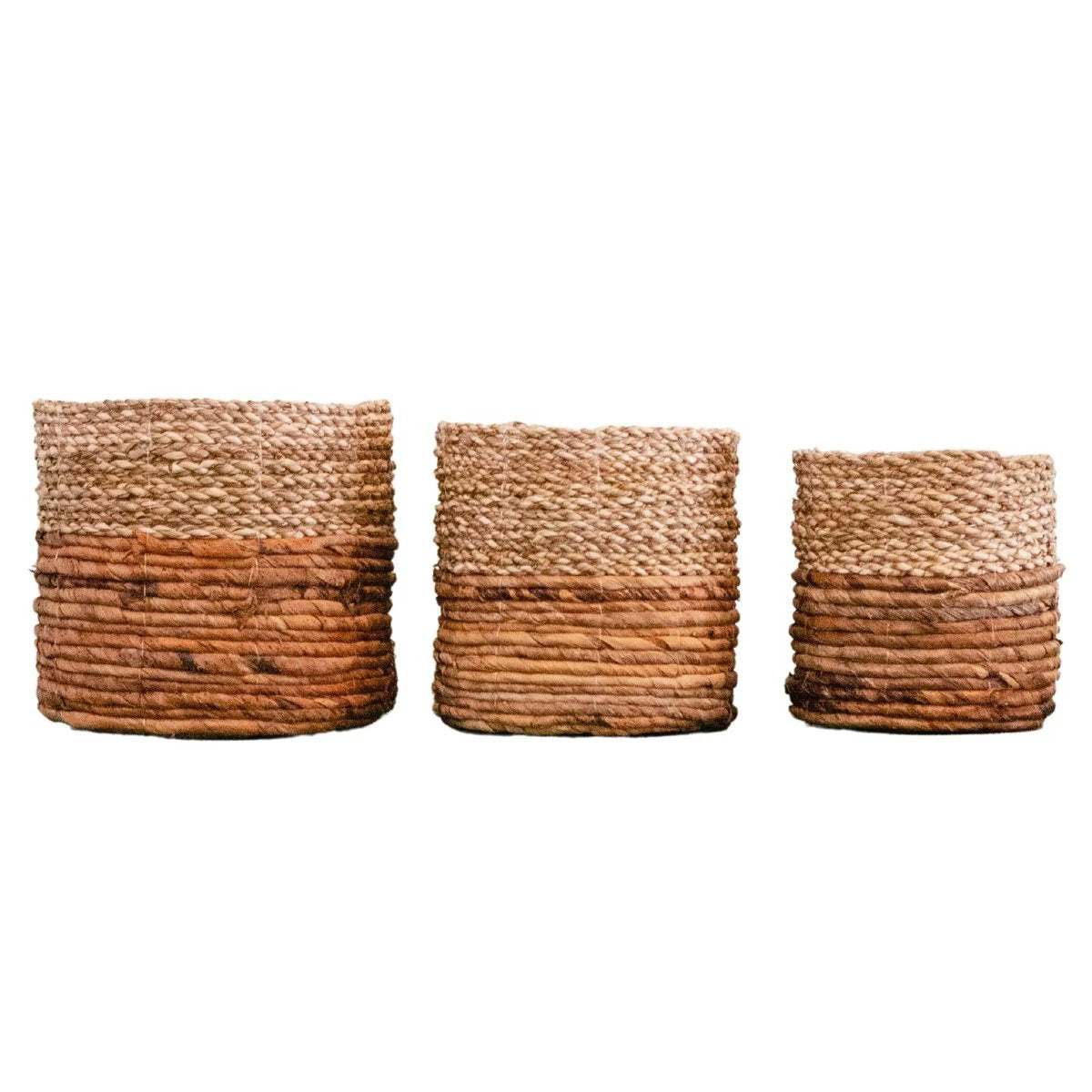 Small Seagrass Basket BHINNEKA (two-coloured) | Plant Basket | Small Storage Basket | Woven Boho Basket | Planter | Decorative Basket | Round Flower Basket by Soeji