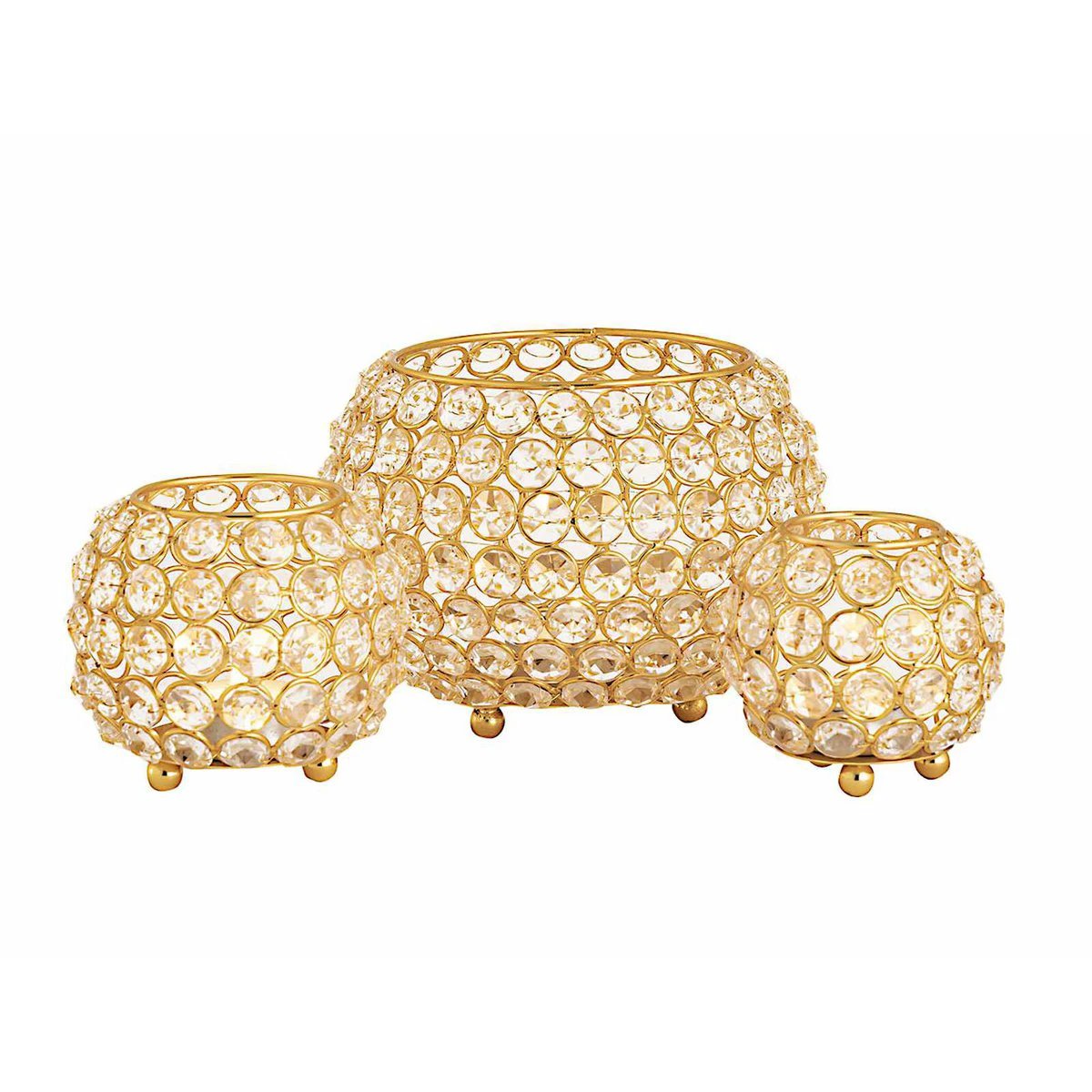 Teelichthalter Kerzenhalter Set 3-teilig Crystal Kerzenständer gold o. silber Vintage Kristall by Voglrieder kreatives Wohnen