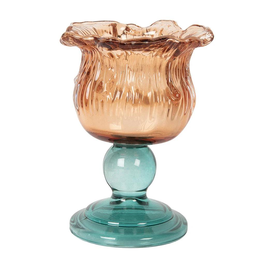 Tea light holder Ø 10x14 cm orange glass by Clayre & Eef.