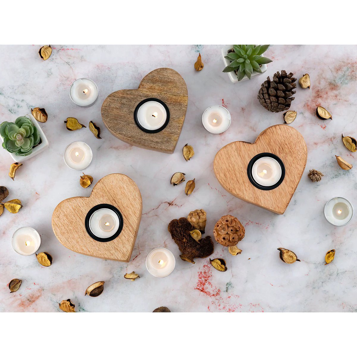 Tealight holder 3 Set candlestick tea lights 12x11cm Herzilein Candle holder Mango wood by Voglrieder kreatives Wohnen