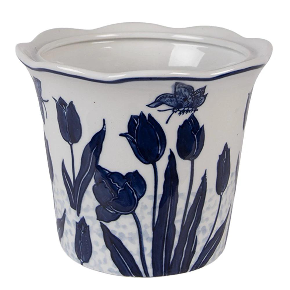 Blumentopf Ø 21×16 cm Weiß-Blau Keramik von Clayre & Eef.