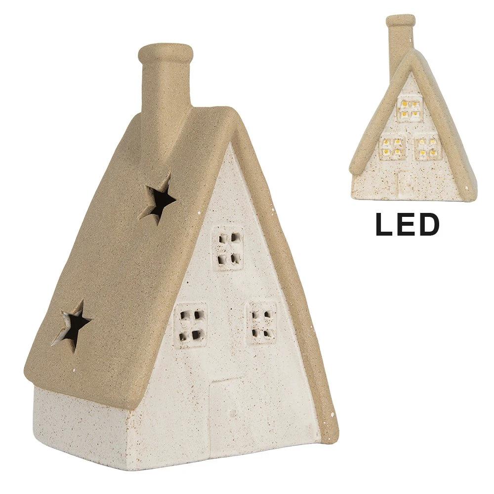 Decoration house with LED 9x7x13 cm beige ceramics by Clayre & Eef.