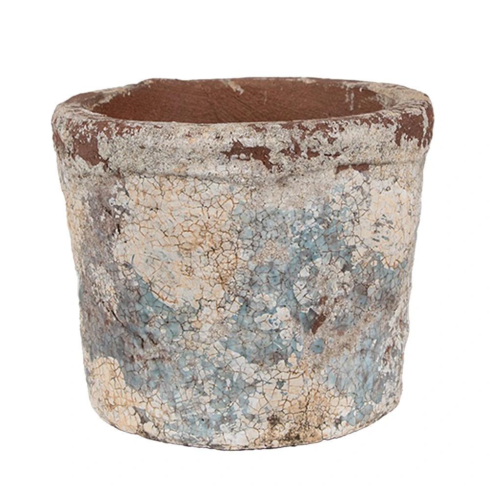 Flowerpot Ø 12x10 cm Beige Blue Terracotta by Clayre & Eef.