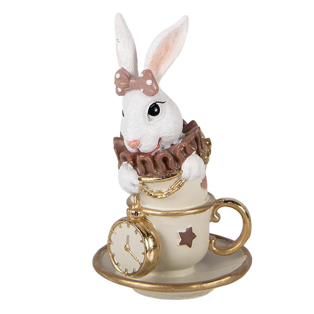 Decoration Statue Rabbit 8x8x14 cm White Plastic by Clayre & Eef.