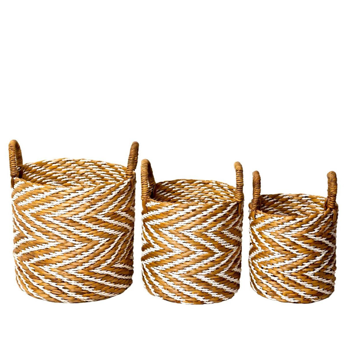 Round Woven Basket with Striped Pattern YALIMO made from Water Hyacinth (3 sizes) by Soeji
