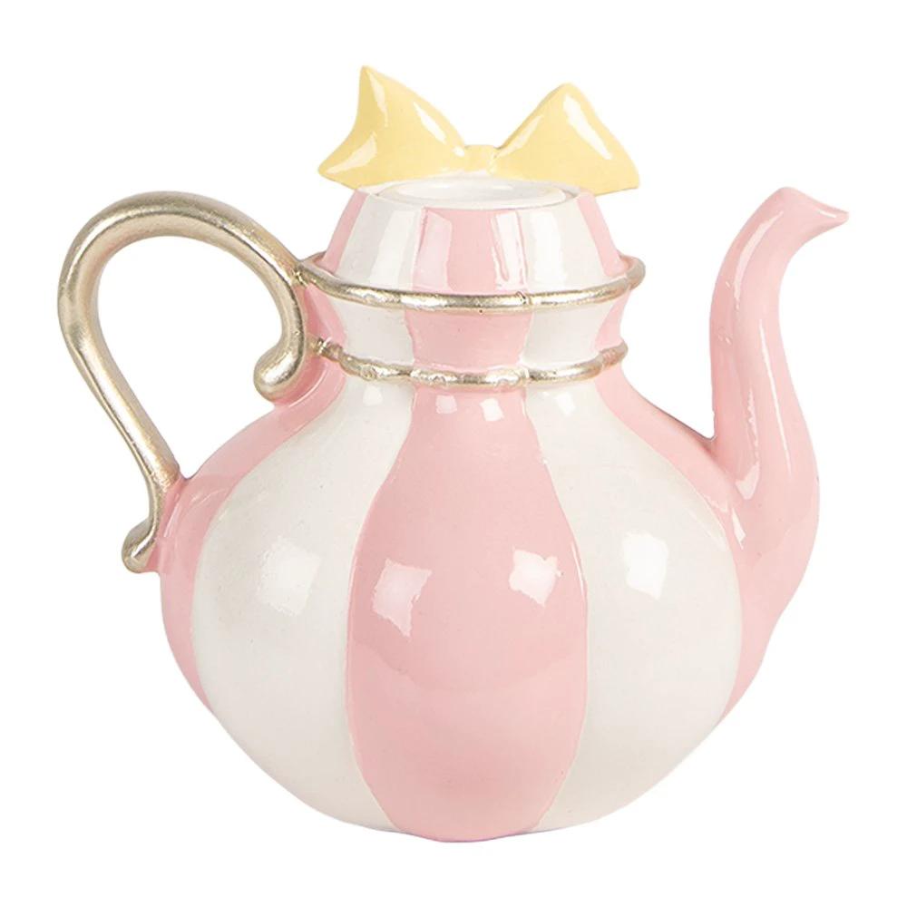 Candlestick Teapot 13x10x11 cm Pink Plastic by Clayre & Eef.