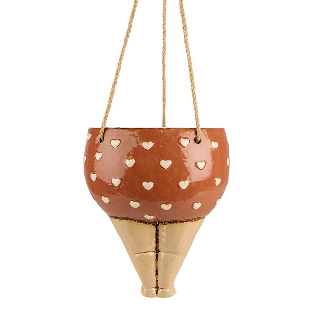 Plant Hanger 17x15x20 cm Pink Beige Ceramic Woman Flower Pot by Clayre & Eef.