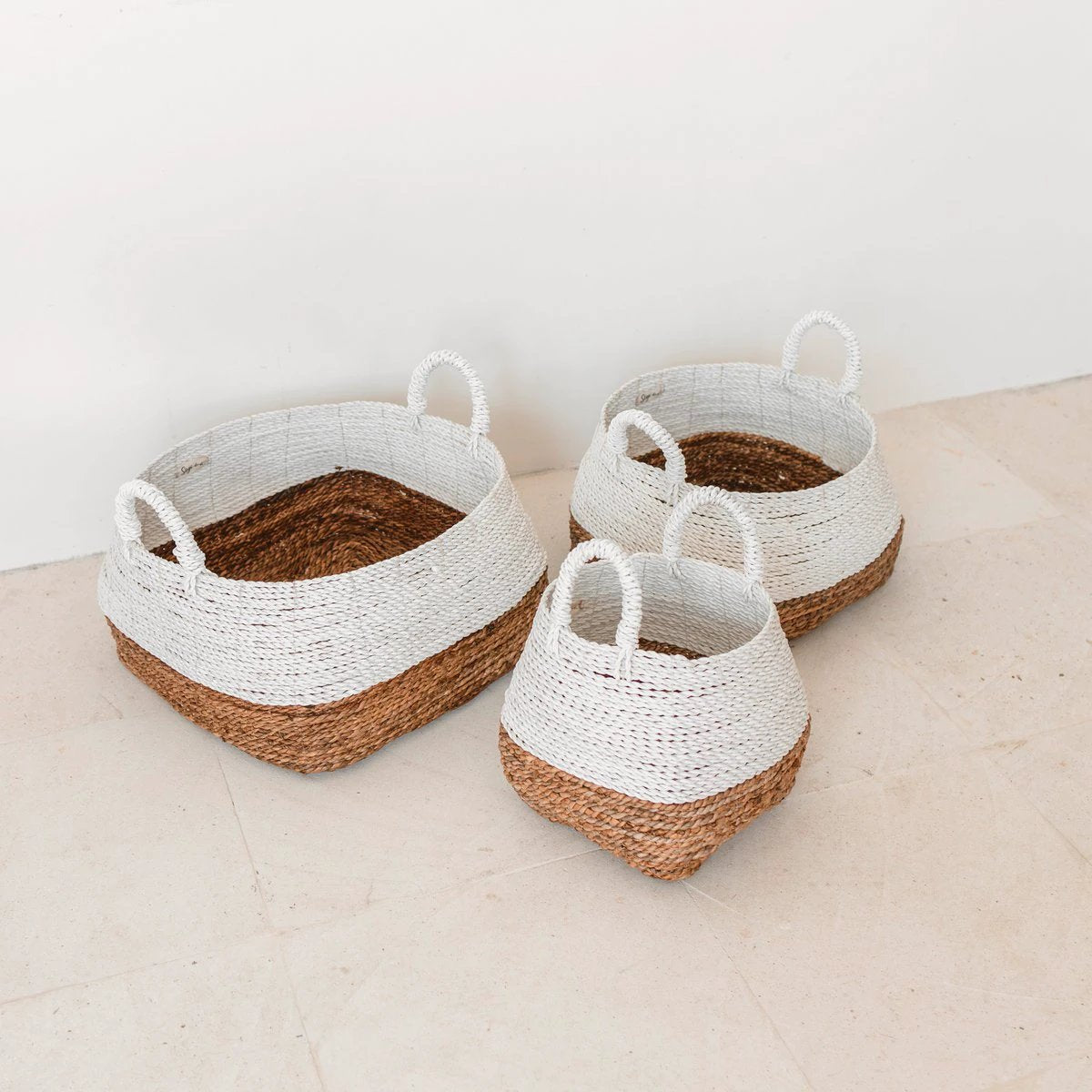 Woven Storage Basket White – Boho Decorative Basket – Square Laundry Basket – Shelf Basket Made of Banana Fibre MAJALENGKA white (3 sizes) by Soeji