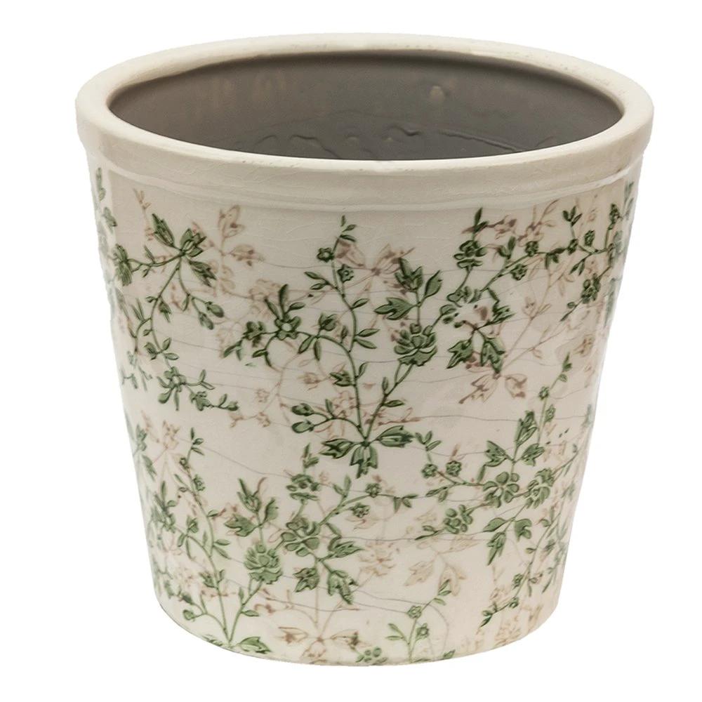Blumentopf Ø 22x20 cm Grün-Beige Keramik Blume Blumentopf Innen von Clayre & Eef.