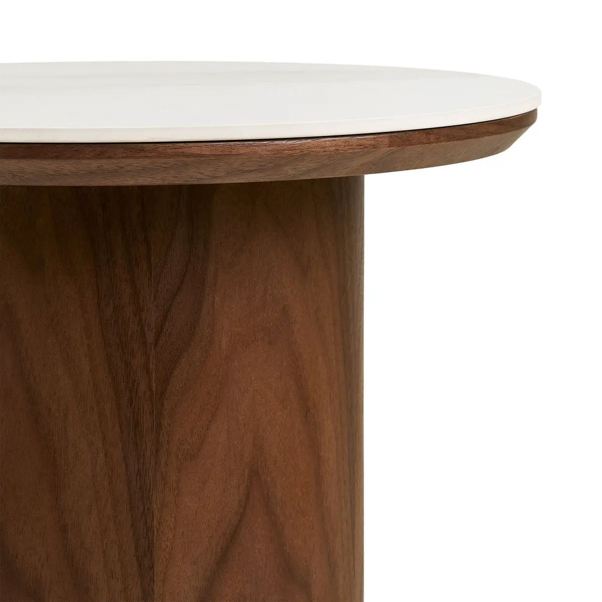 Noli Side table, ceramic table top/ash veneer, white/dark brown, ø40x38 cm by EMIRELLE