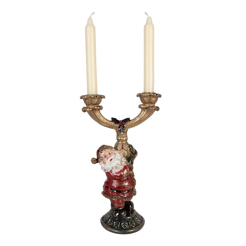 Candlestick Santa Claus 17x10x28 cm Gold-colored Plastic by Clayre & Eef.