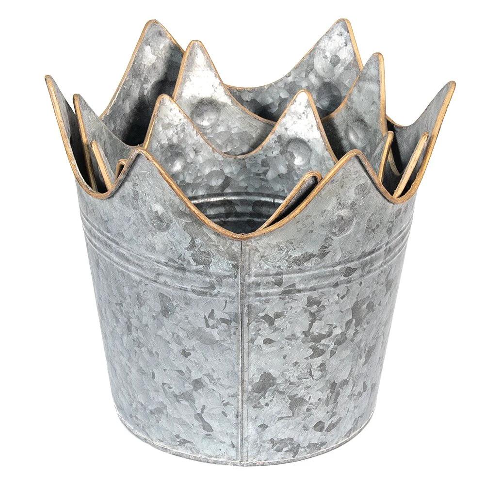 Pflanzenhalter Ø 24 Ø 21 Ø 19 cm graue Metallkrone Pflanzentopf von Clayre & Eef.