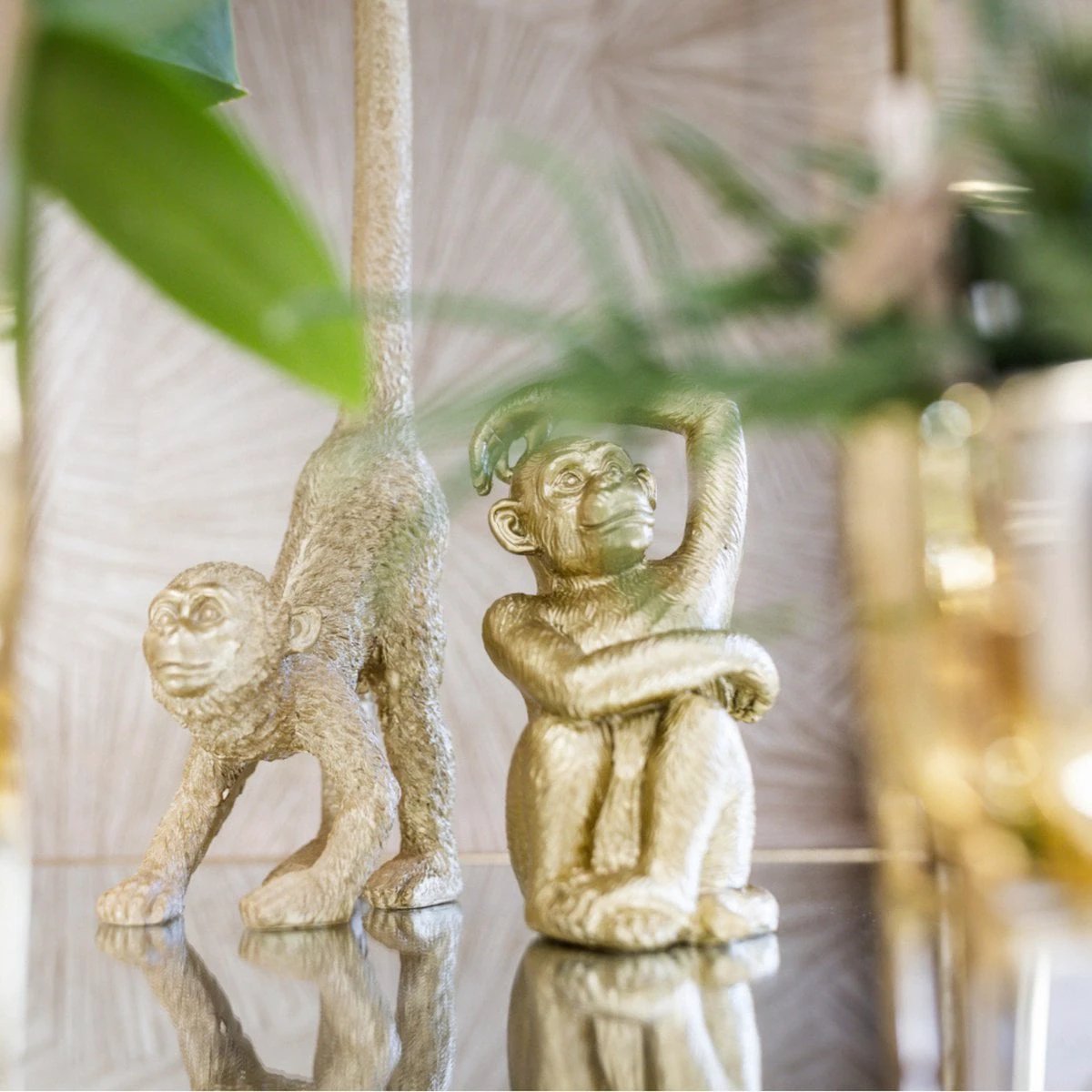 Hummingbird Home | Ornament - Decoration statue Sitting Monkey - Gold by Kolibri Company