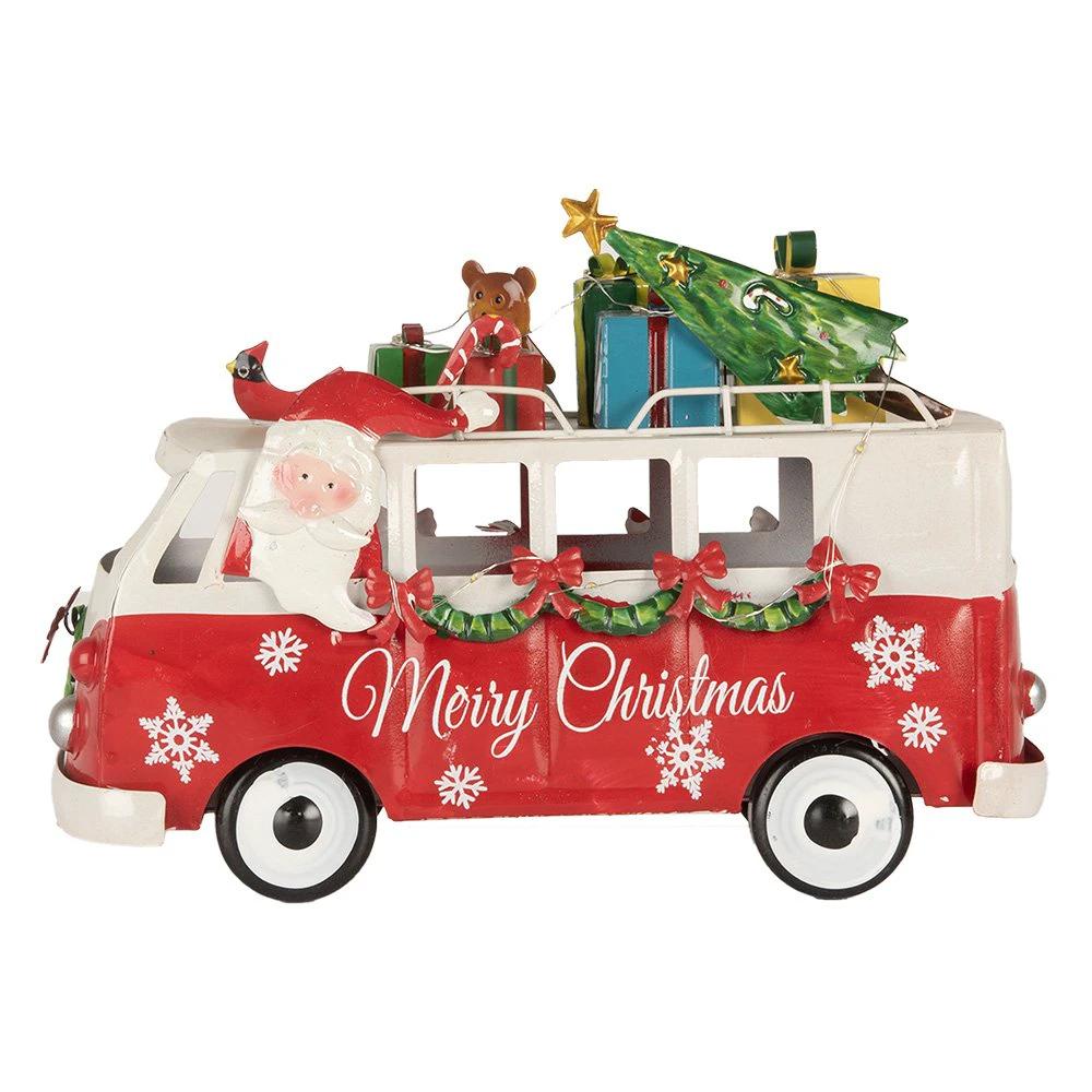 Christmas decoration with LED lighting bus 31x15x21 cm red metal by Clayre & Eef.