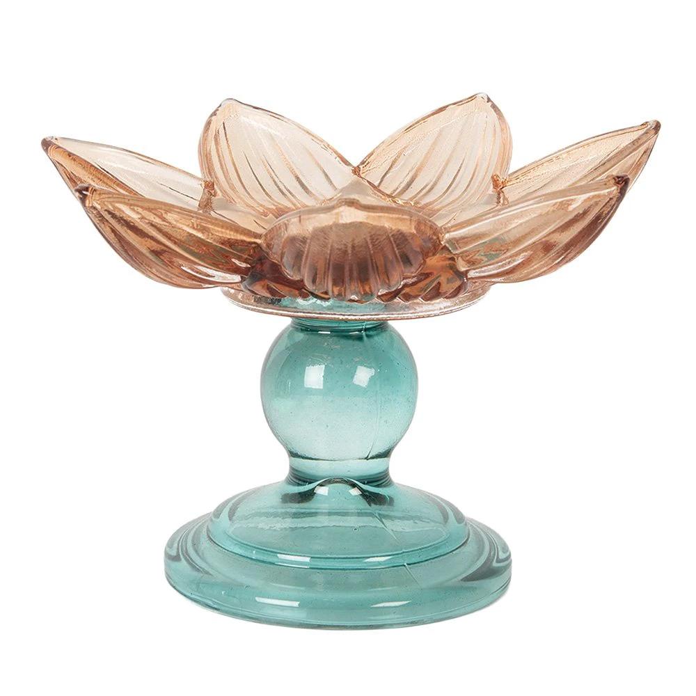 Tea light holder Ø 14x10 cm orange glass by Clayre & Eef.
