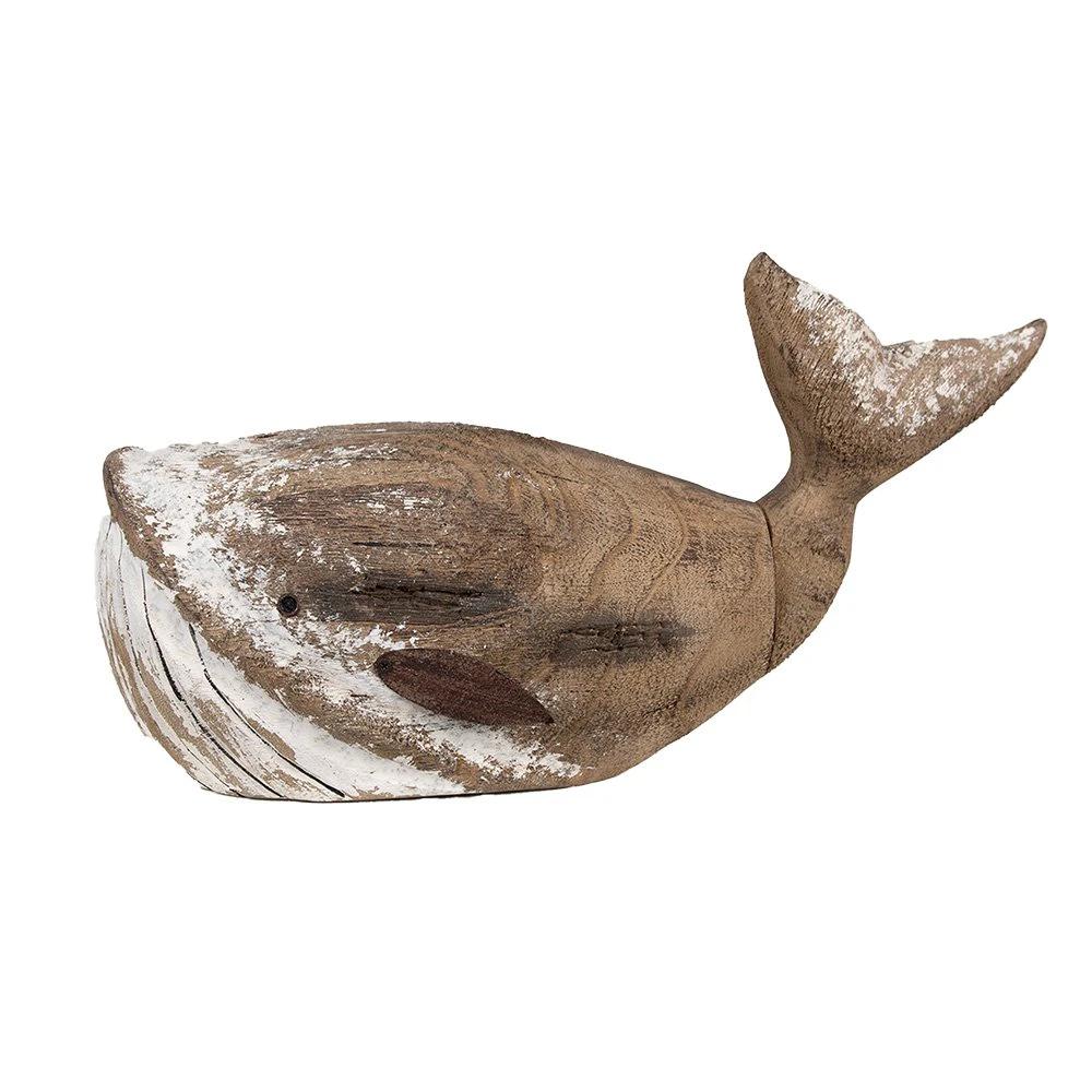 Decoration Statue Whale 21 cm Brown White Wood by Clayre & Eef.