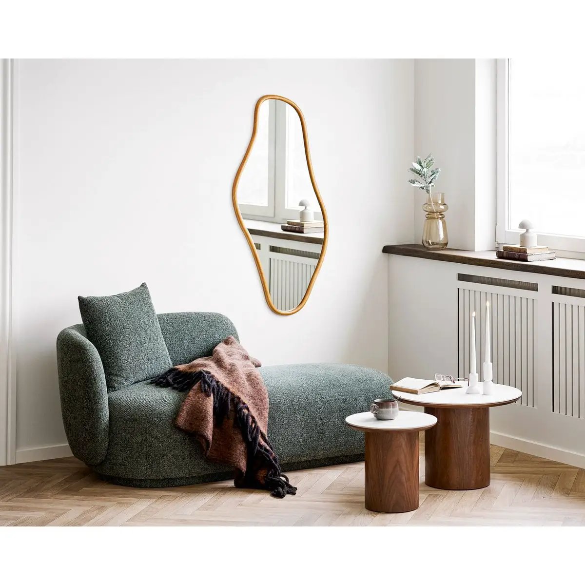 Noli Coffee table, ceramic table top/ash veneer, white/dark brown, ø60x42 cm by EMIRELLE