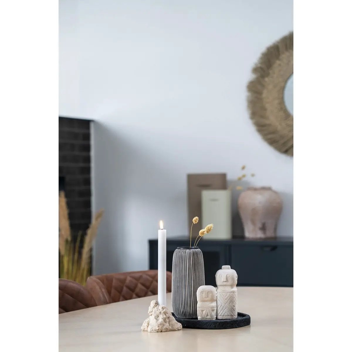 Vase - Limestone, Black/White - Ø9.5x20 cm by EMIRELLE